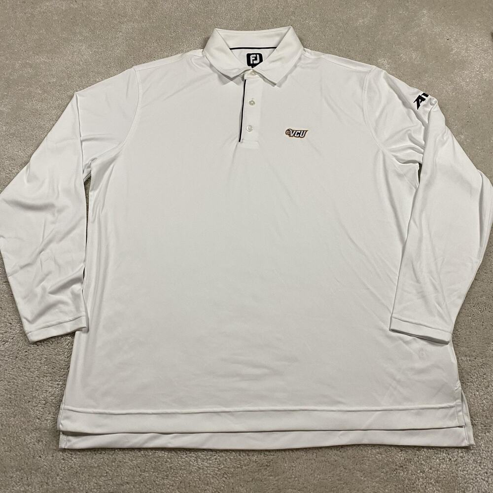 VCU Rams Polo Shirt Mens 2XL White NCAA Golf FootJoy Performance Long‎ Sleeve
